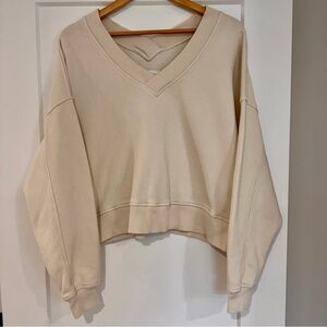 Aerie Double V Neck Cropped Sweatshirt
